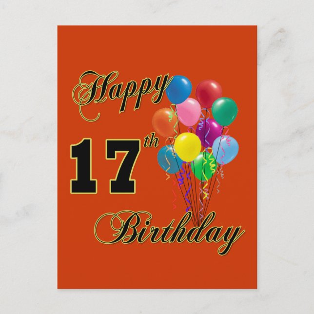 Happy 17th Birthday Design with Balloons Postcard (Front)