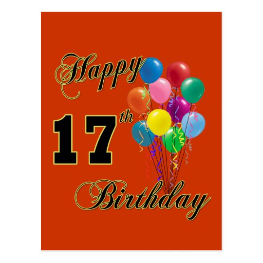Happy 17th Birthday Design With Balloons Postcard