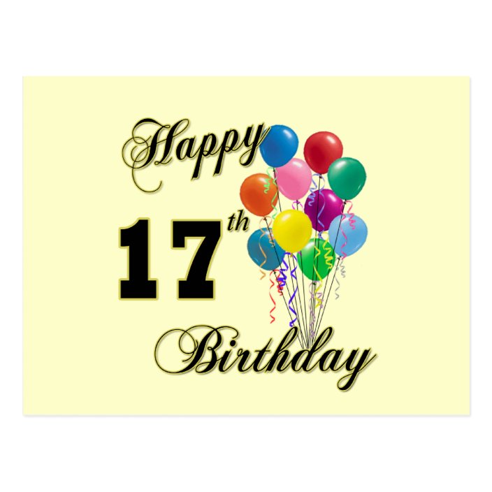 Happy 17th Birthday Design with Balloons Postcard | Zazzle.com