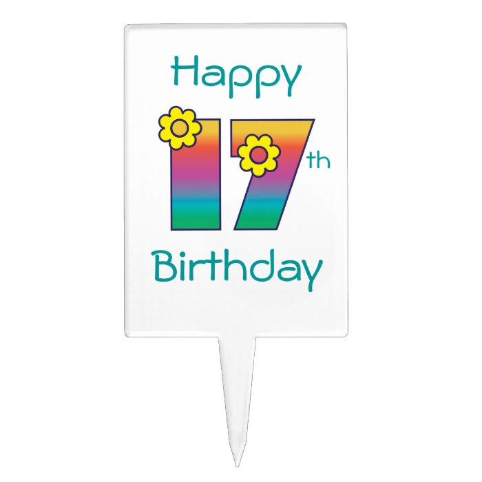 Happy 17th Birthday in Flores Rainbow Cake Topper