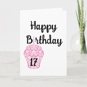 Happy 17th Birthday Pink Cupcake Card