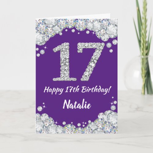 Happy 17th Birthday Purple and Silver Glitter Card