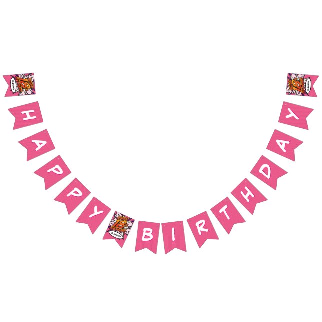 HAPPY 18 BIRTHDAY Pink Comic Book Pop Art Bunting Flags (All)