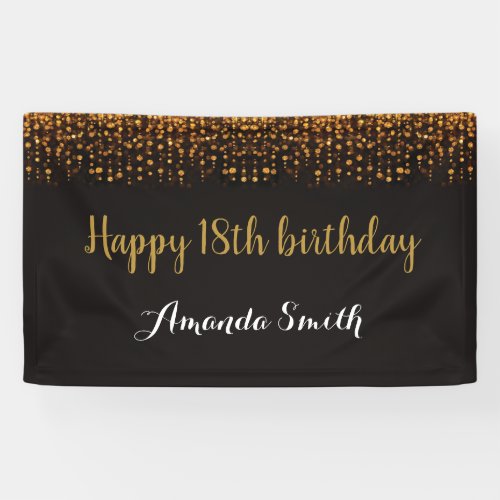 Happy 18th Birthday Banner Black and Gold Glitter Banner