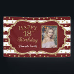 Happy 18th Birthday Banner Burgundy and Gold Photo<br><div class="desc">Happy 18th Birthday Banner for women or man. Burgundy and Gold Birthday Party Banner. Gold Glitter Confetti. Burgundy and White Stripes. Printable Digital. For further customization,  please click the "Customize it" button and use our design tool to modify this template.</div>