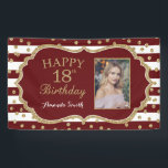 Happy 18th Birthday Banner Burgundy and Gold Photo<br><div class="desc">Happy 18th Birthday Banner for women or man. Burgundy and Gold Birthday Party Banner. Gold Glitter Confetti. Burgundy and White Stripes. Printable Digital. For further customization,  please click the "Customize it" button and use our design tool to modify this template.</div>