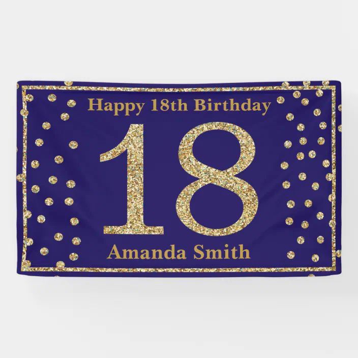 happy 18th birthday banner navy blue gold glitter zazzle com