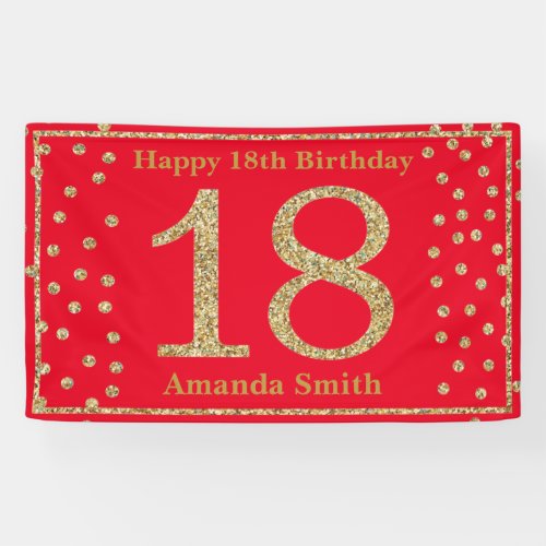 Happy 18th Birthday Banner Red and Gold Glitter