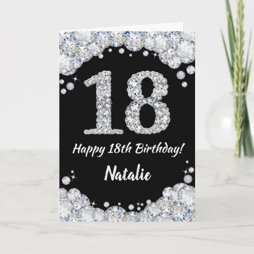 Happy 18th Birthday Black and Silver Glitter Card