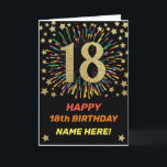 Happy 18th Birthday Black & Gold Rainbow Firework Card<br><div class="desc">Fun,  cheerful and colorful design birthday card. 
Firework in bright rainbow colors. Faux gold big number on black. 
Get this cheerful card to celebrate your friend or family!</div>