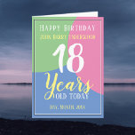 Happy 18th Birthday Card<br><div class="desc">Celebrate a birthday with a personalised card showing recipient's name,  number of years,  and date. Add a message inside too. Birthday Card for an 18 year old.</div>