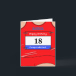 Happy 18th Birthday card for a runner<br><div class="desc">Send Birthday wishes to that special runner, whichever distance they run, marathons, half-marathons, 10 miles, 10km or 5km distance runs or sprints! Or just alter the messages for someone who's favourite colour is red! The running vest with its race number allows for a range of customisation options: - Runner's name...</div>
