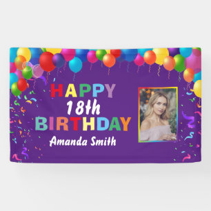 Happy 18th Birthday Colorful Balloons Purple Banner