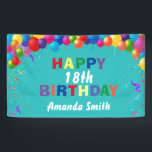 Happy 18th Birthday Colorful Balloons Teal Banner<br><div class="desc">Happy 18th Birthday Colorful Balloons Confetti Teal Aqua Turquoise Blue Banner. For further customization,  please click the "Customize it" button and use our design tool to modify this template.</div>