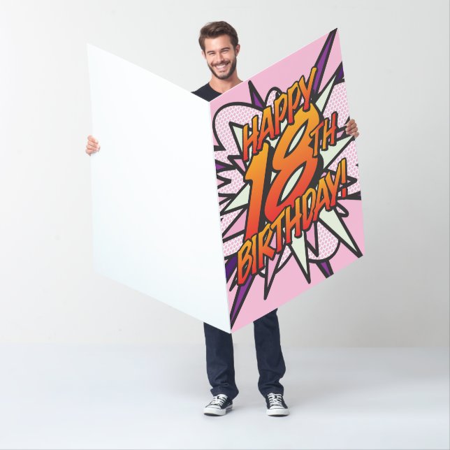 HAPPY 18TH BIRTHDAY Comic Book Pop Art Pink Card (In Situ)