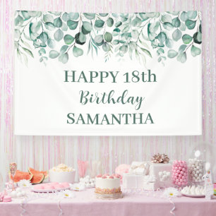 Happy 18th Birthday Eucalyptus Botanical Rustic Banner