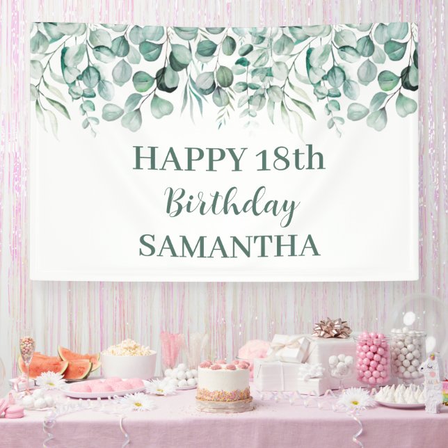 Happy 18th Birthday Eucalyptus Botanical Rustic Banner (Party)