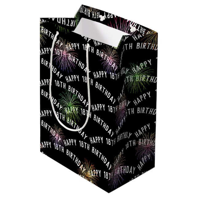 Happy 18th Birthday fireworks on black Medium Gift Bag (Back Angled)