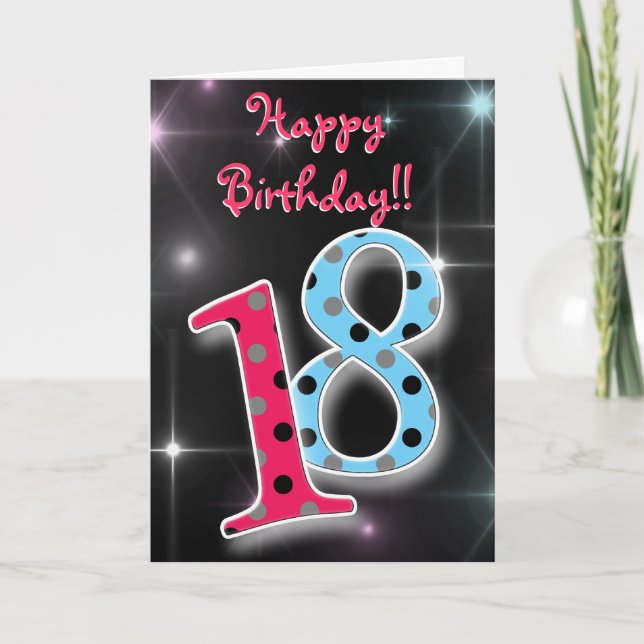 Happy 18th birthday fun & bright polka dot card (Front)