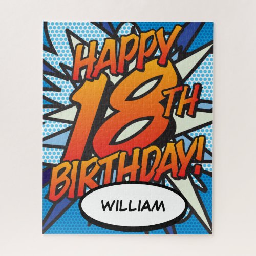 HAPPY 18TH BIRTHDAY Fun Retro Comic Book Jigsaw Puzzle