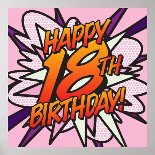 HAPPY 18TH BIRTHDAY Fun Retro Comic Book Pop Art Poster