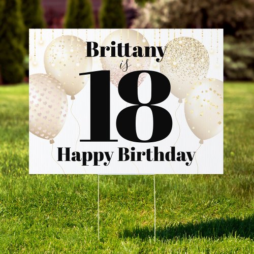 Happy 18th Birthday Gold Balloons Bold Type Yard Sign
