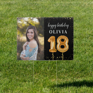 Happy 18th Birthday Gold Confetti Outdoor Yard Sign