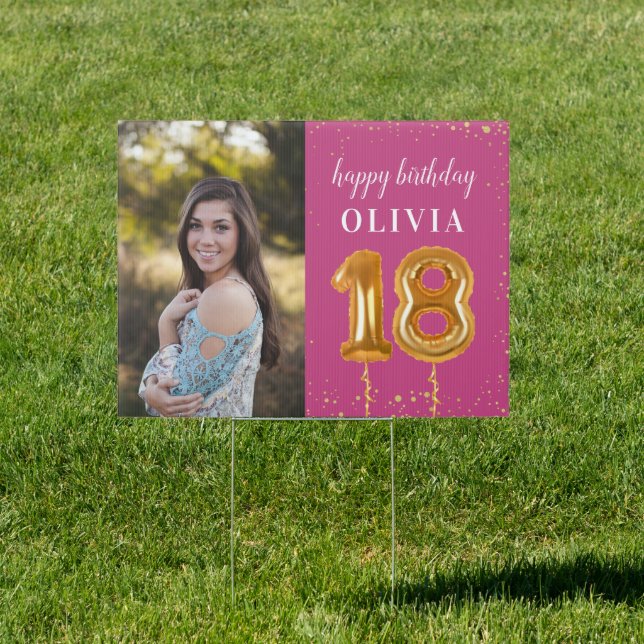 Happy 18th Birthday Gold Confetti Outdoor Yard Sign (Insitu)