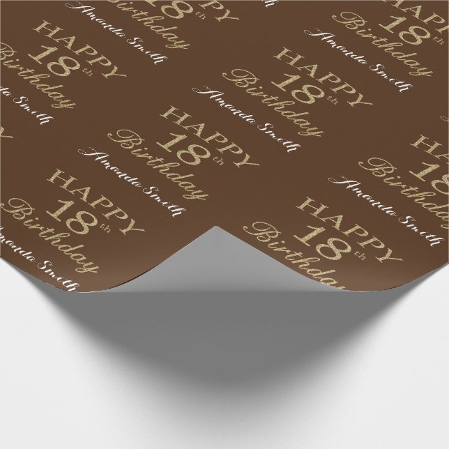 Happy 18th Birthday Gold Glitter and Brown Wrapping Paper (Corner)