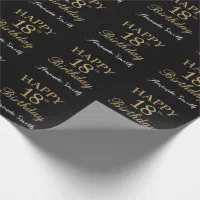 Black, Faux Gold HAPPY 18th BIRTHDAY Wrapping Paper