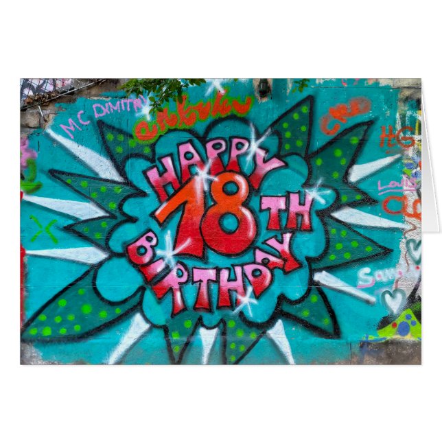 Happy 18th Birthday Graffiti Cards (Front Horizontal)