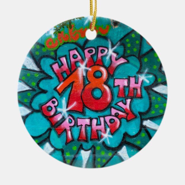 Happy 18th Birthday Graffiti Ceramic Ornament (Front)