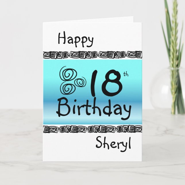 Happy 18th birthday graphic blue Turquoise name Card (Front)