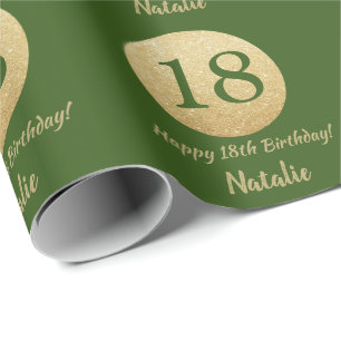 Happy 18th Birthday Green and Gold Glitter Wrapping Paper