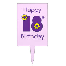 Happy 18th Birthday in Flores Purple Cake Pick