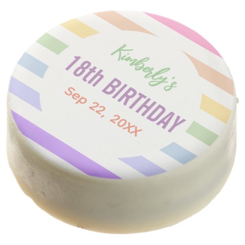 Happy 18th Birthday in Rainbow Stripes Chocolate Covered Oreo