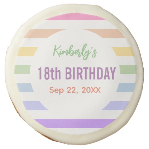 Happy 18th Birthday in Rainbow Stripes Sugar Cookie