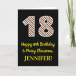 [ Thumbnail: Happy 18th Birthday & Merry Christmas, Custom Name Card ]