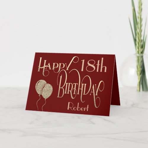 Happy 18th Birthday Name Burgundy Gold Card