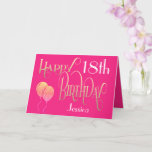 Happy 18th Birthday Name Ornate Hot Pink Gold Card<br><div class="desc">An elegant feminine colored design of ornate typography in gold and white on a hot pink background for an 18th birthday although it is very versatile as you can easily personalize the age to any you require! Happy Birthday is set in a decorative script, and the age is in a...</div>