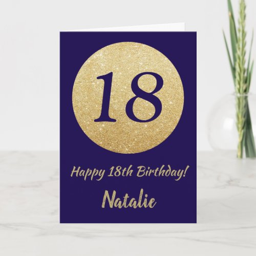 Happy 18th Birthday Navy Blue and Gold Glitter
