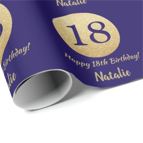 Happy 18th Birthday Navy Blue and Gold Glitter Wrapping Paper