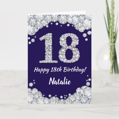 Happy 18th Birthday Navy Blue and Silver Glitter Card