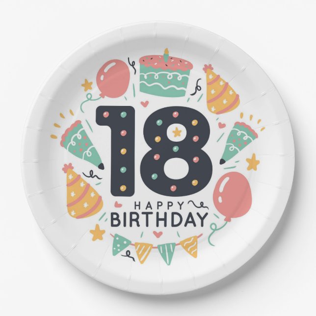 Happy 18th Birthday Paper Plates (Front)
