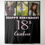 Happy 18th Birthday Party, Pink Glitter & 3 photos Tapestry<br><div class="desc">Add three pictures to this modern and elegant tapestry with a big pink glitter number.</div>