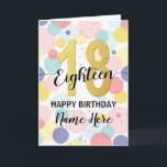 Happy 18th Birthday Pastel Rainbow and Gold Girl Card<br><div class="desc">Fun,  cheerful,  elegant and colourful design birthday card. 
Firework in bright rainbow colours. Faux gold big number.
Get this cheerful card to celebrate your friend or family!</div>