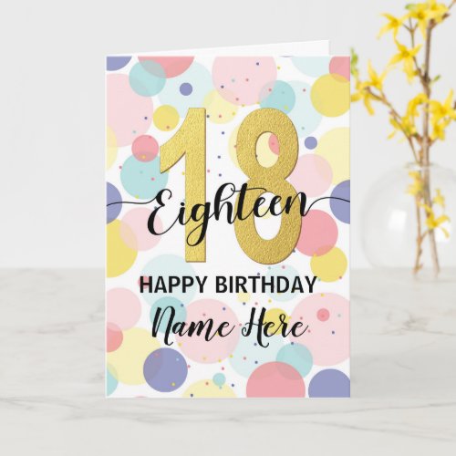 Happy 18th Birthday Pastel Rainbow and Gold Girl Card