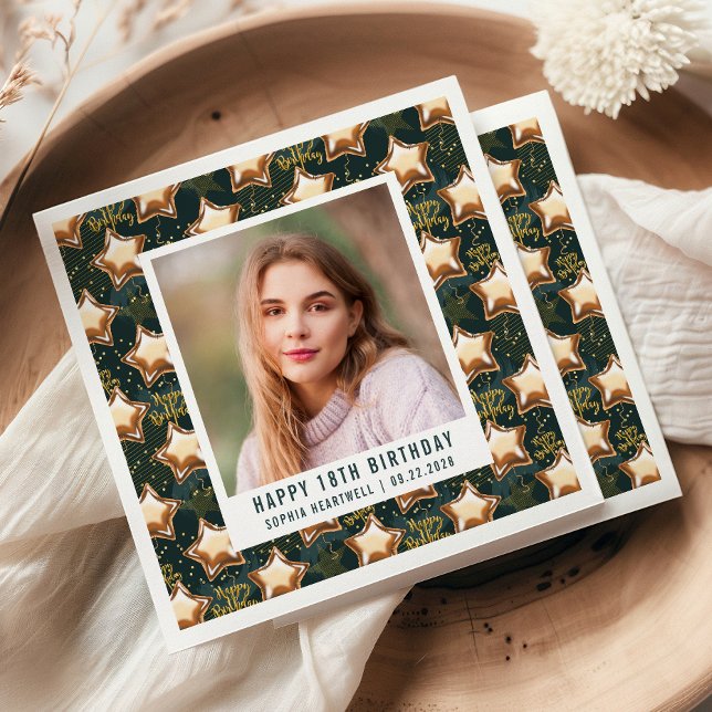 Happy 18th Birthday Photo Glam Star Balloons Napkins (Creator Uploaded)