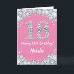 Happy 18th Birthday Pink and Silver Glitter Card<br><div class="desc">Happy 18th Birthday Pink and Silver Glitter Card with personalized name. For further customization,  please click the "Customize it" button and use our design tool to modify this template.</div>