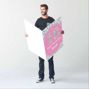 Happy 18th Birthday Pink and Silver Glitter Jumbo Card